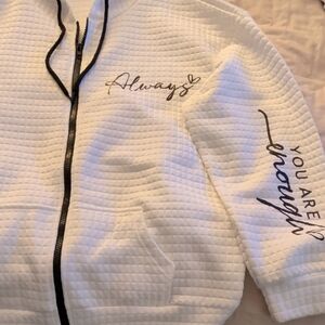 White Quilted Hoodie with Inspirational Text